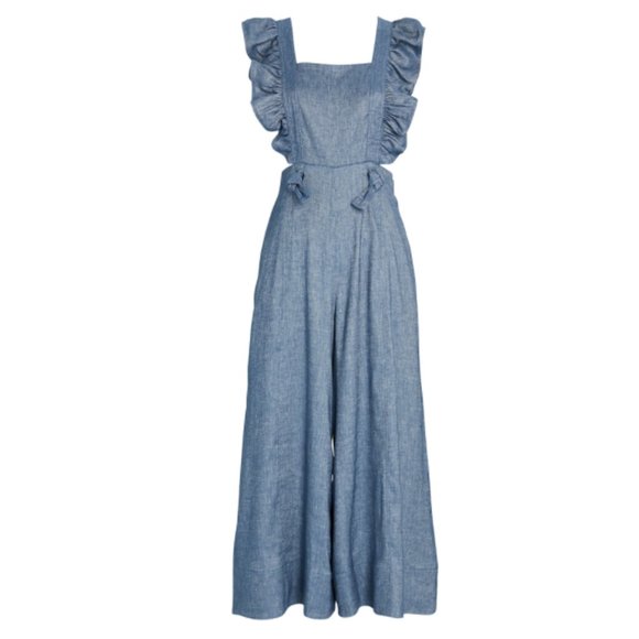 NWT! AMUR Chambray Frilled Jumpsuit - Picture 7 of 9